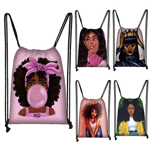 cute afro brown girl drawstring bag female travel bag American Africa women causal backpack fashion storage bag