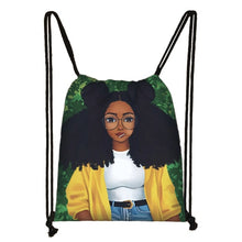 Load image into Gallery viewer, cute afro brown girl drawstring bag female travel bag American Africa women causal backpack fashion storage bag