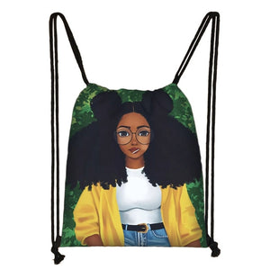 cute afro brown girl drawstring bag female travel bag American Africa women causal backpack fashion storage bag