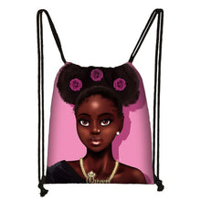 Load image into Gallery viewer, cute afro brown girl drawstring bag female travel bag American Africa women causal backpack fashion storage bag