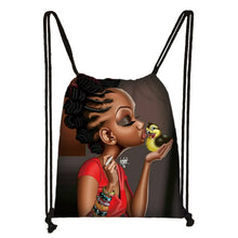 Load image into Gallery viewer, cute afro brown girl drawstring bag female travel bag American Africa women causal backpack fashion storage bag