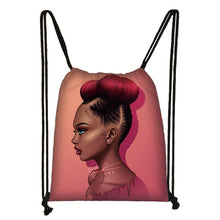 Load image into Gallery viewer, cute afro brown girl drawstring bag female travel bag American Africa women causal backpack fashion storage bag