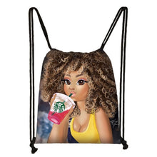 Load image into Gallery viewer, cute afro brown girl drawstring bag female travel bag American Africa women causal backpack fashion storage bag