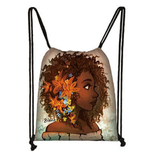 Load image into Gallery viewer, cute afro brown girl drawstring bag female travel bag American Africa women causal backpack fashion storage bag