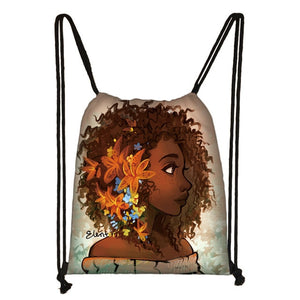 cute afro brown girl drawstring bag female travel bag American Africa women causal backpack fashion storage bag