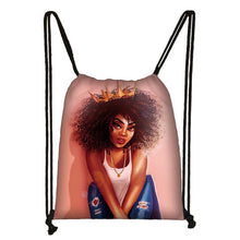 Load image into Gallery viewer, cute afro brown girl drawstring bag female travel bag American Africa women causal backpack fashion storage bag