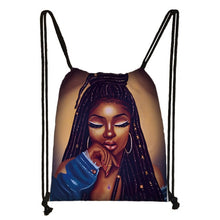 Load image into Gallery viewer, cute afro brown girl drawstring bag female travel bag American Africa women causal backpack fashion storage bag