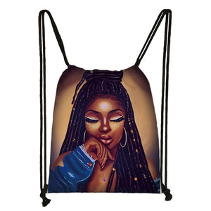 cute afro brown girl drawstring bag female travel bag American Africa women causal backpack fashion storage bag