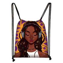 Load image into Gallery viewer, cute afro brown girl drawstring bag female travel bag American Africa women causal backpack fashion storage bag