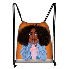 Load image into Gallery viewer, cute afro brown girl drawstring bag female travel bag American Africa women causal backpack fashion storage bag