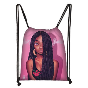 cute afro brown girl drawstring bag female travel bag American Africa women causal backpack fashion storage bag